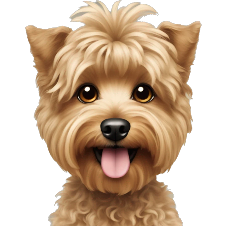 Yorkie poodle mixed dog with curly hair body and very fluffy emoji