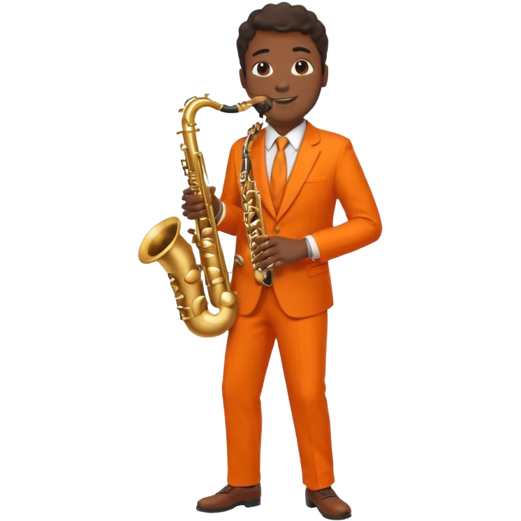 black man playing saxophone in orange suit full body emoji