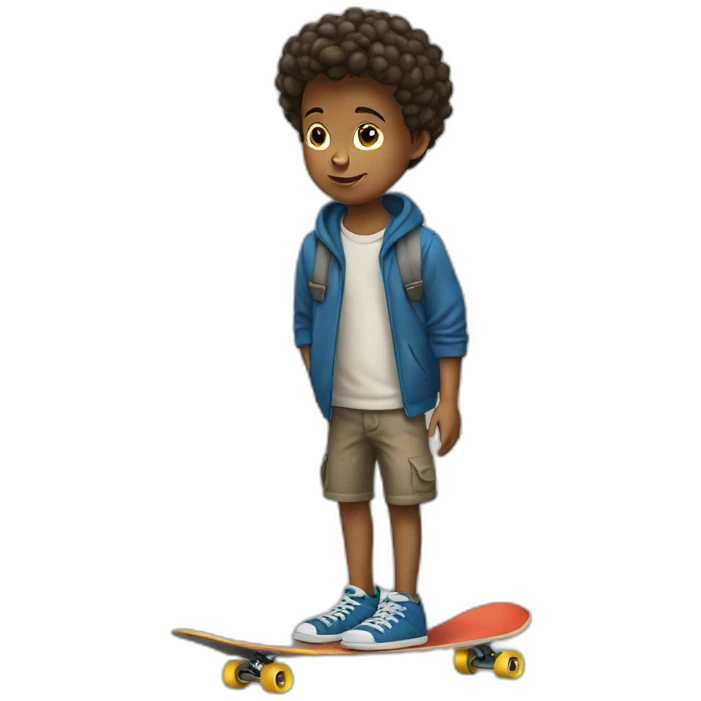 young boy with skateboard in hand emoji