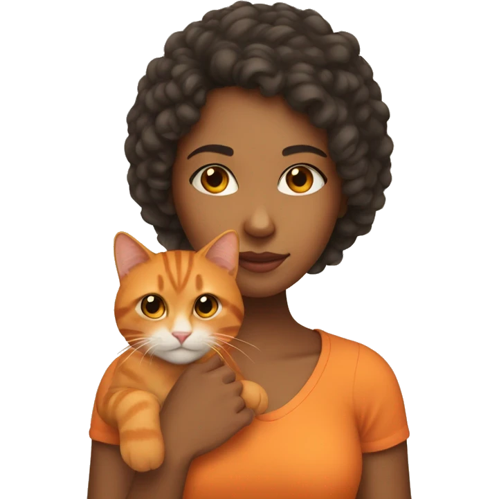 a mixed girl holding an orange cat emoji