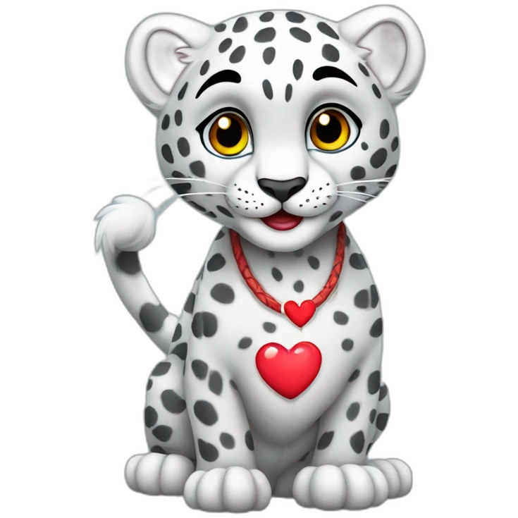 funny snow leopard in full growth shows a heart emoji