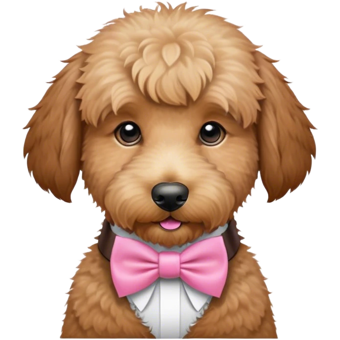 Cute golden doodle wearing a pink bow tie on neck emoji