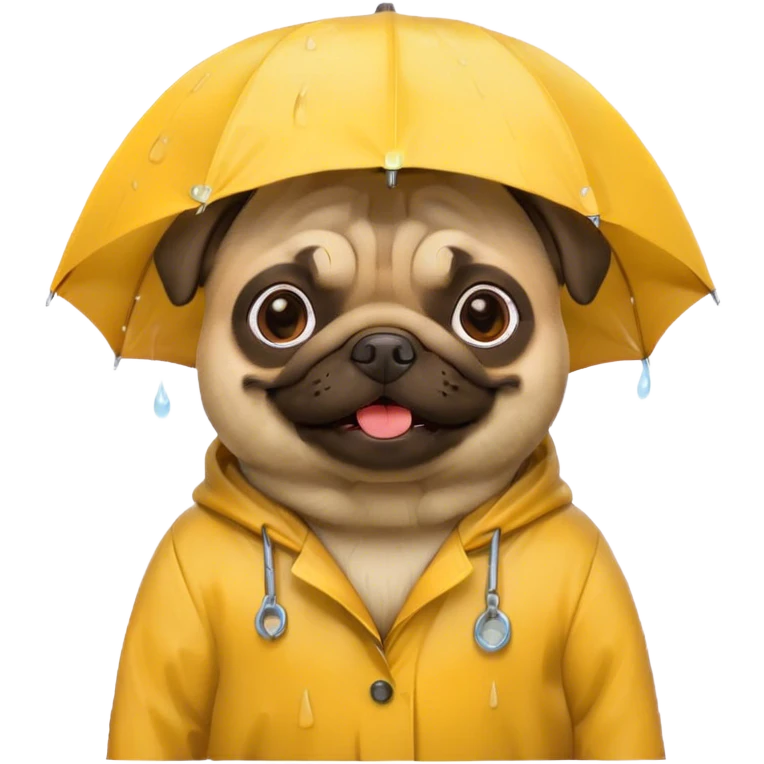 pug sits in a yellow raincoat emoji