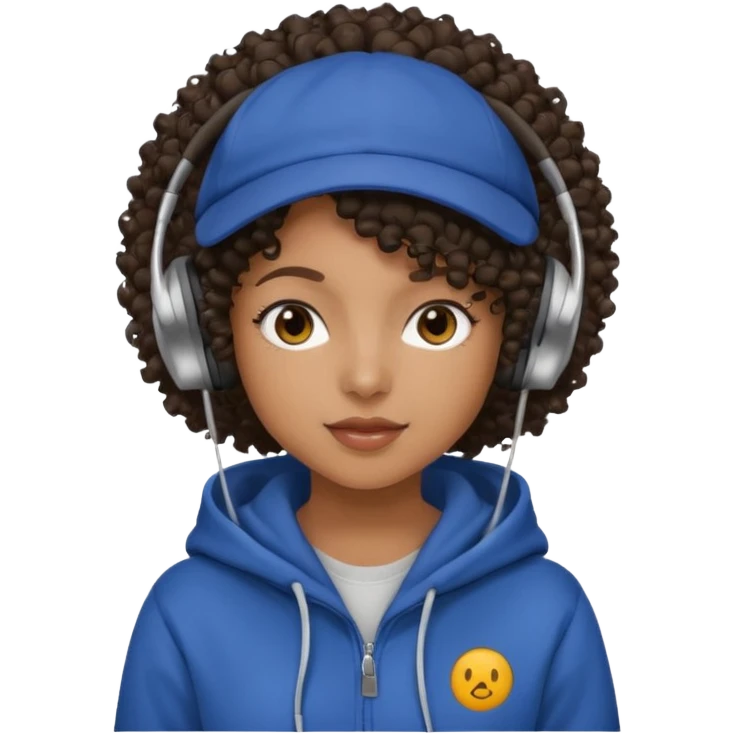 curly haired with headphones in and hoddie  black girlsgirls with cap emoji