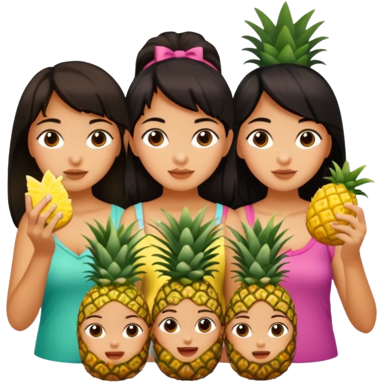 4 dark haired girls eating in Hawaii emoji