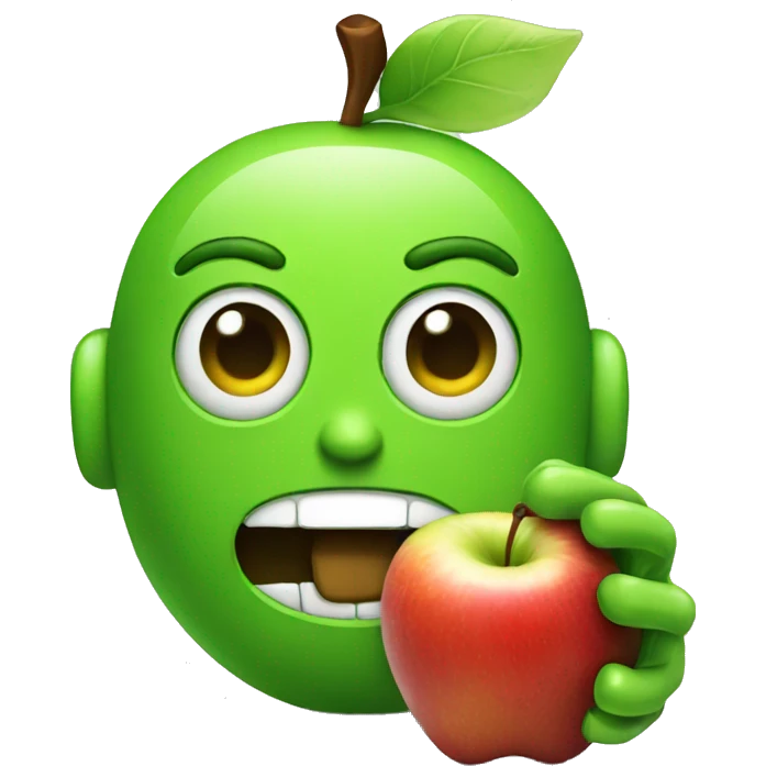 Green Android eating an apple emoji