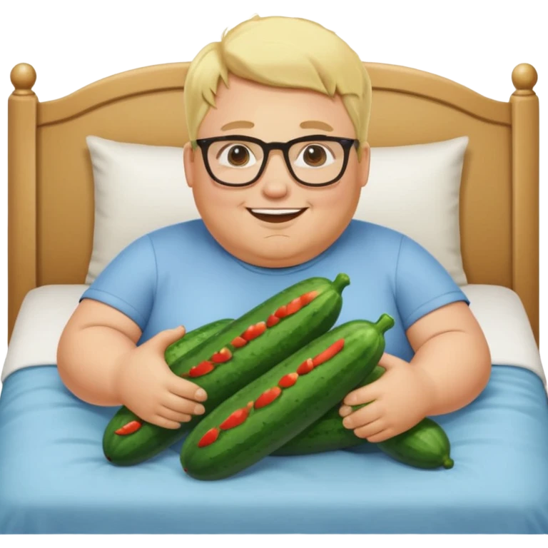 blond fat man with glasses man with cucumbers bed emoji