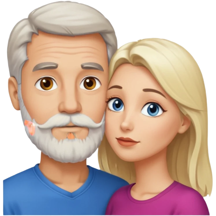 Man with hazel eyes and gray beard kissing blonde blue-eyed  woman emoji