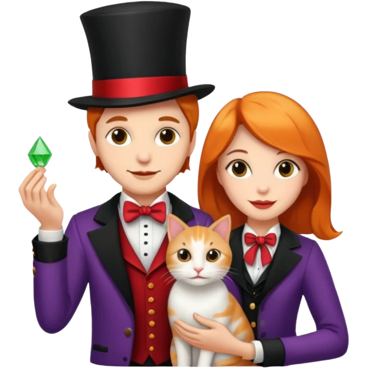 magician couple and their pet cat emoji