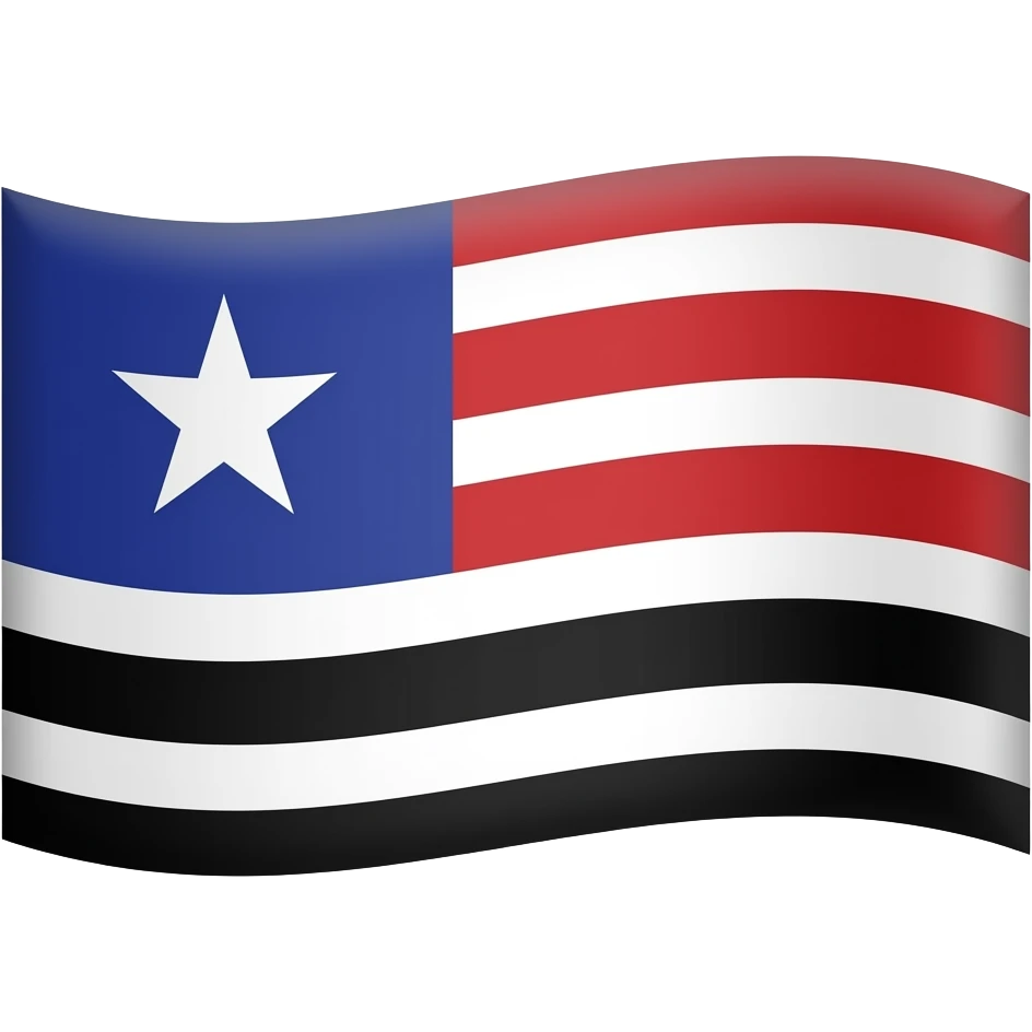 possui nove listras horizontais intercaladas nas cores vermelho, branco e preto, representando a mistura das etnias indígena, branca e negra. No canto superior esquerdo, há um cantão azul com uma estrela branca representando a Beta da constelação de Escorpião. emoji