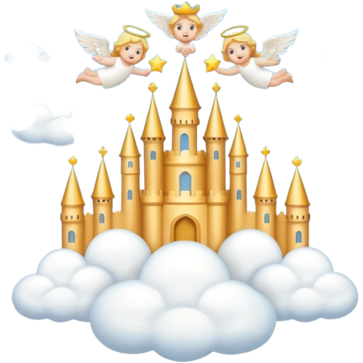 heaven featuring golden castles on clouds and adorable angels with halos in emoji style emoji