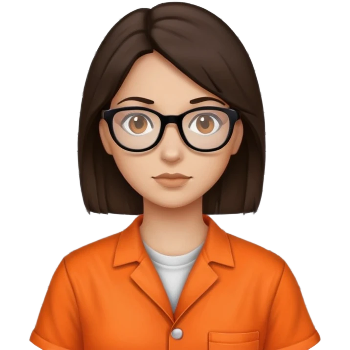 female brunette prisoner with glasses in orange jumpsuit mugshot emoji