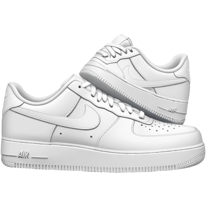 A pair of all-white Nike Air Force 1 sneakers positioned with one behind the other, clean white leather, classic AF1 silhouette, chunky sole emoji