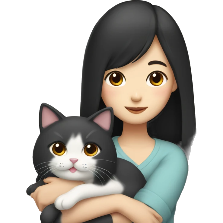 Korean girl with long black hair holding two cats emoji