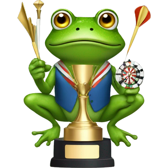 Frog holding darts and a trophy emoji