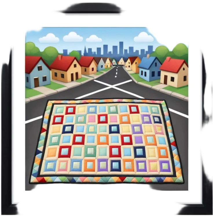 A Block saying "wifi" lying on a street in a quilt village emoji