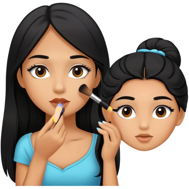 Girly girl young, cute girl, tanned long black hair, putting on makeup emoji