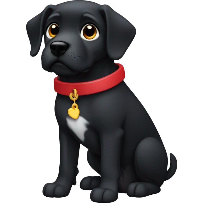 black dog, big jowls, sad puppy eyes, angel wings, red collar emoji