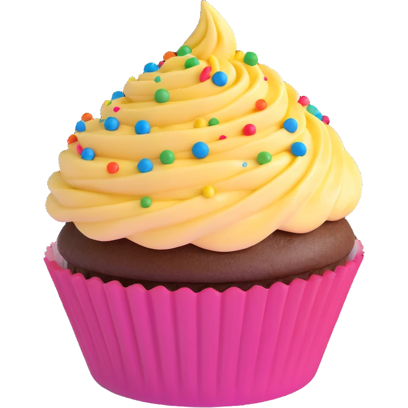 rainbow cupcake, 3D style, glossy icing, colorful sprinkles emoji