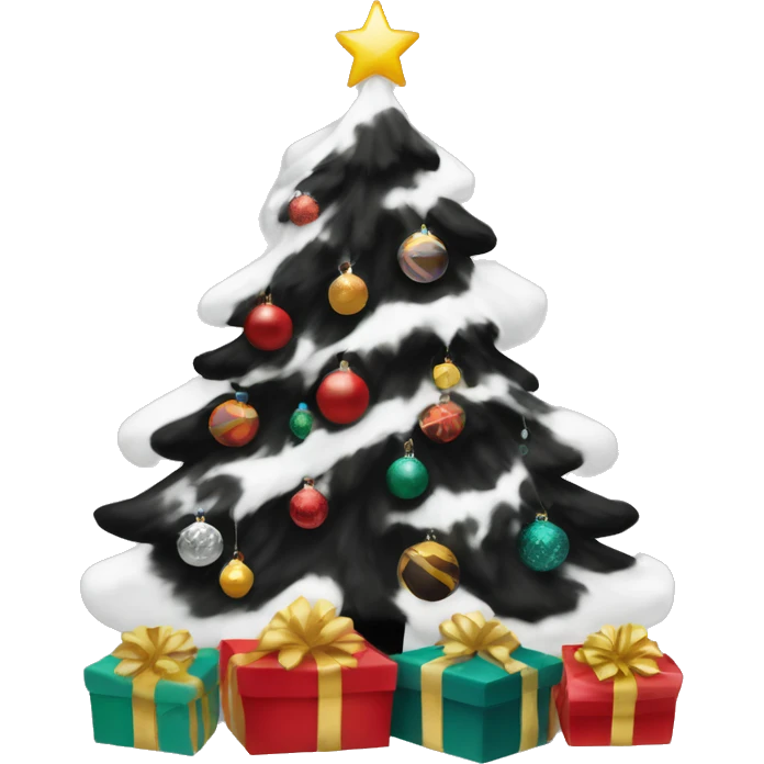 black Christmas gifts under a white Christmas tree  emoji