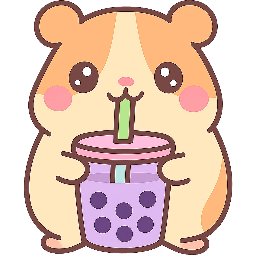 fun lively cartoon guinea pig with boba pearls emoji