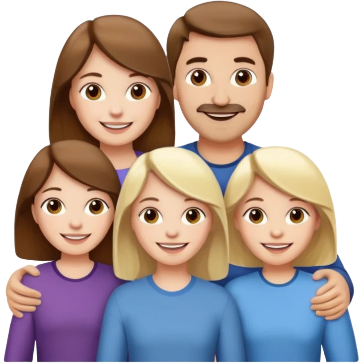 happy pale white  four person family with one brown hair dad, one brown hair mom, one blonde girl, and one brown hair girl emoji