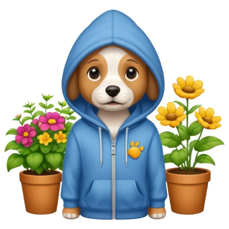 dog in a hoodie, garden background emoji