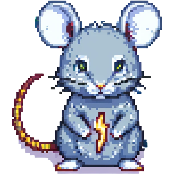 electric mouse with big ears and a lightning bolt tail, classic Pokémon pixel art style emoji