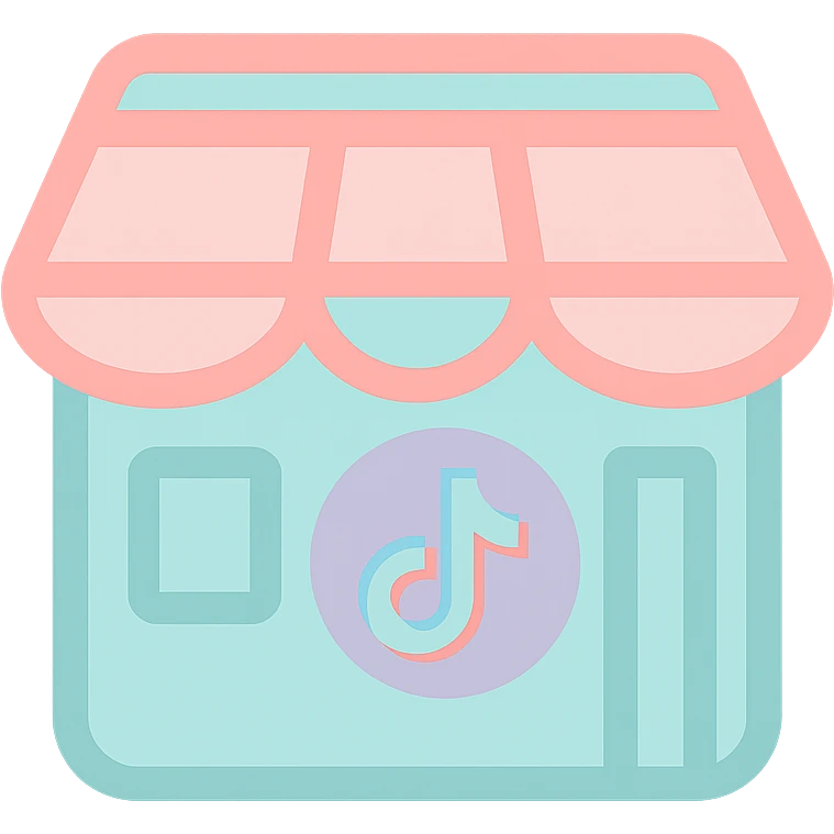 friendly modern store icon with pastel TikTok logo touch, transparent background emoji