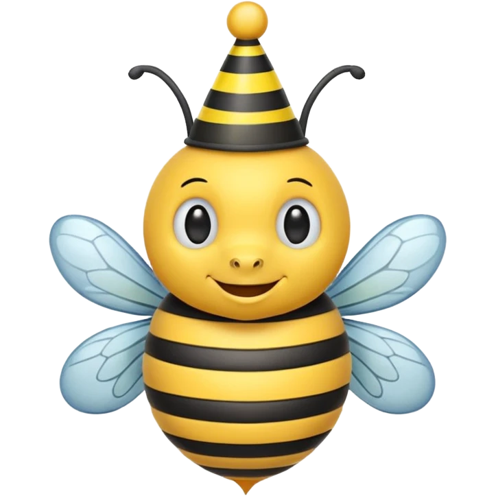 Bees with Birthday Hat, Happy bee with striped party hat emoji