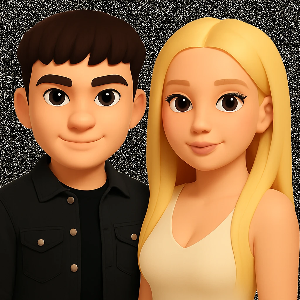 Slightly increase the volume of the upper body of the girl, slightly turn her to face forward, and make the skin color uniform. Maintain the cartoonish 3D style in the edit. emoji