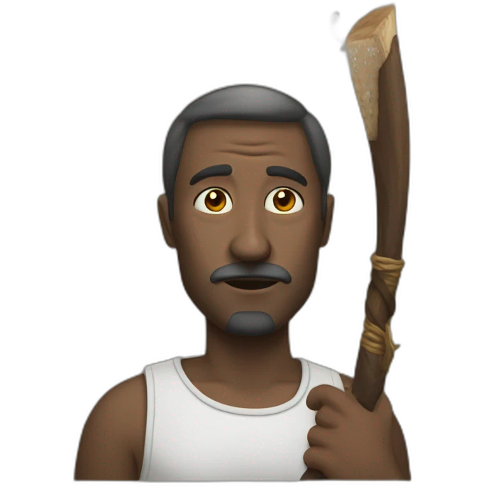 Homme métisse qui tient une qui tient une lance emoji