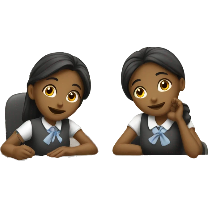 Two schoolgirl at the desk are talking emoji