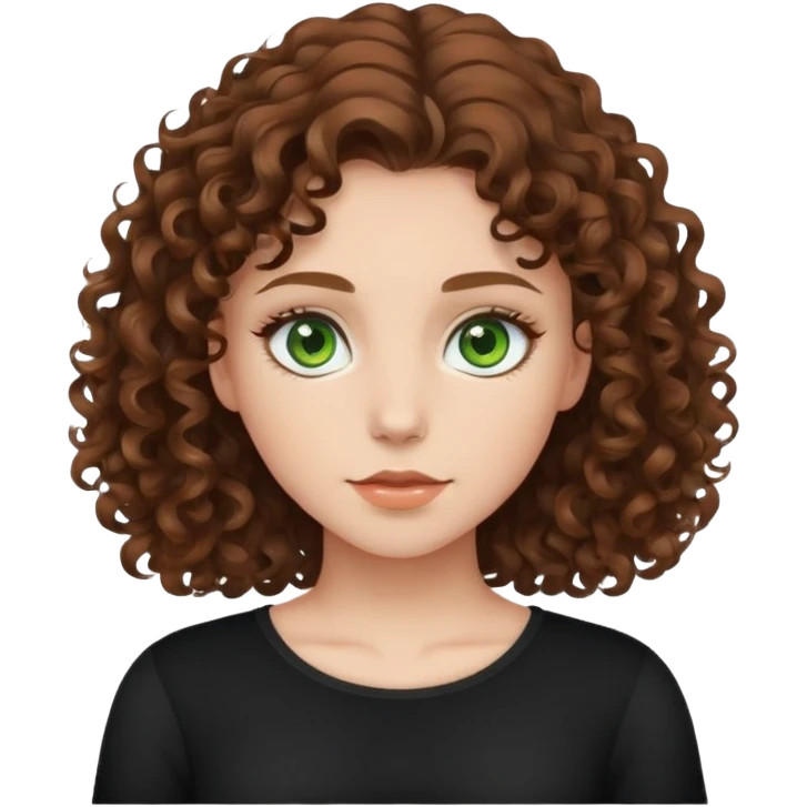 Girl with Brown curly medium hair, green eyes, wearing a black top emoji