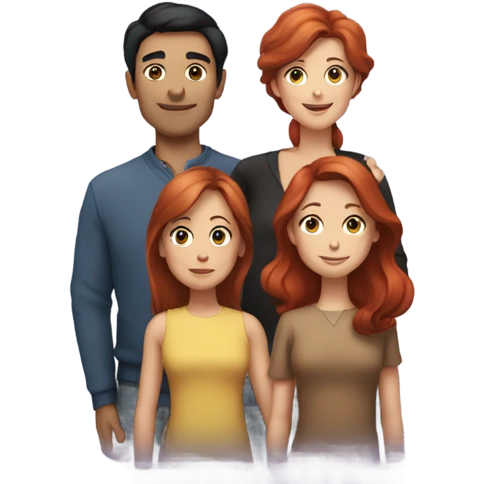 family. black hair man red head woman brown hair boy & girl emoji