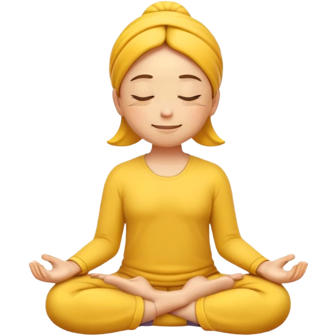 yellow emoji meditating, hands resting on knees, eyes closed, serene smile emoji