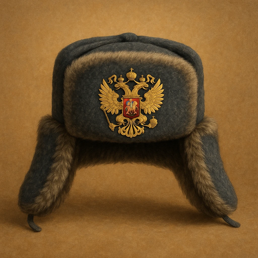 Russian hat ushank with the coat of arms of Russia, with background emoji