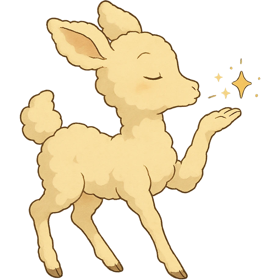 gentle cream yellow cloud doe in Ghibli style, sending a sparkling kiss emoji