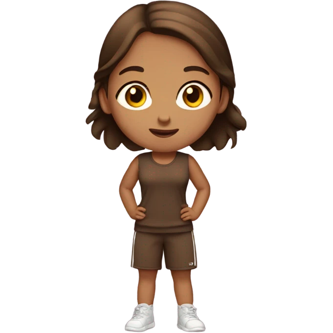 Girl standing up in brown gym outfit with brown hair  emoji