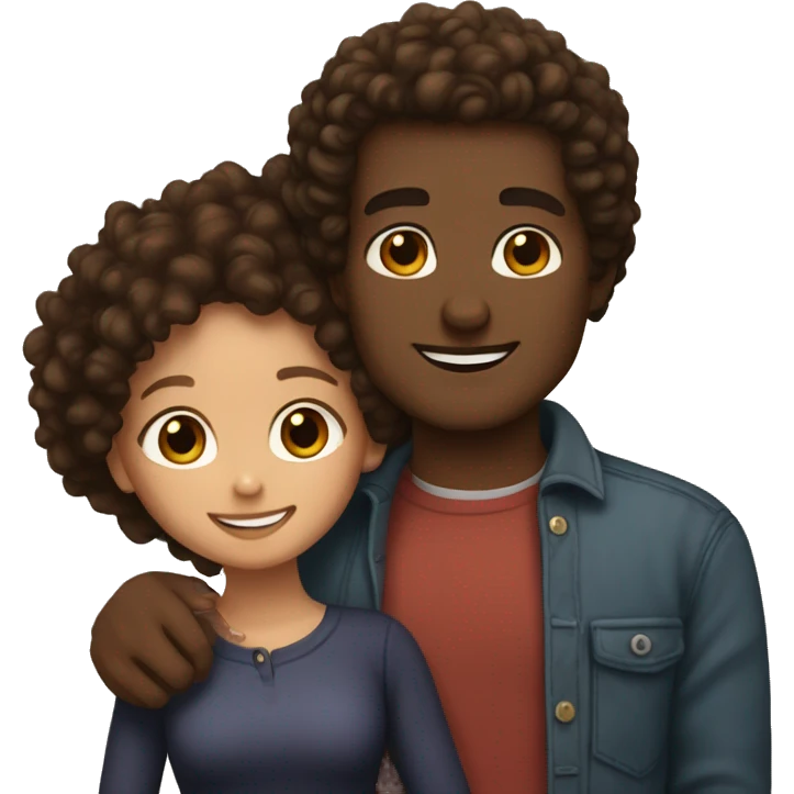 light skin woman with brown curly hair and brown skin man with curly black hair hugging emoji