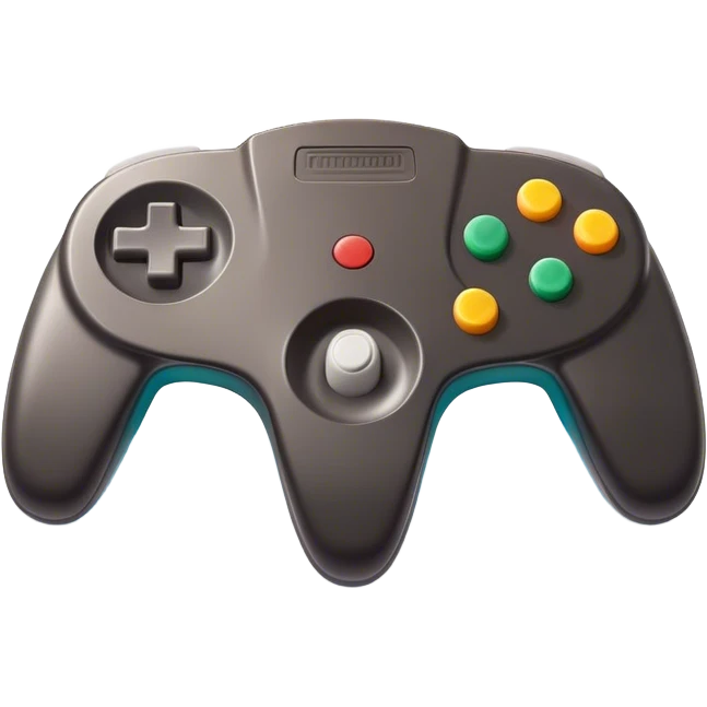 Clash of Clans aesthetic: Cinematic Playful Nintendo 64 Console Portrait Emoji, rendered in a 3D vector-style similar to standard emojis with minimal shading and bold, simplified shapes. A compact, distinct form with signature details, softly glowing with a nostalgic gaming charm. Simplified yet unmistakably iconic, highly detailed and consistent, glowing with a soft radiance and high shine. Stylized with a touch of retro gaming magic and a soft glowing outline, capturing the essence of a beloved gaming relic with a friendly, playful manner! emoji