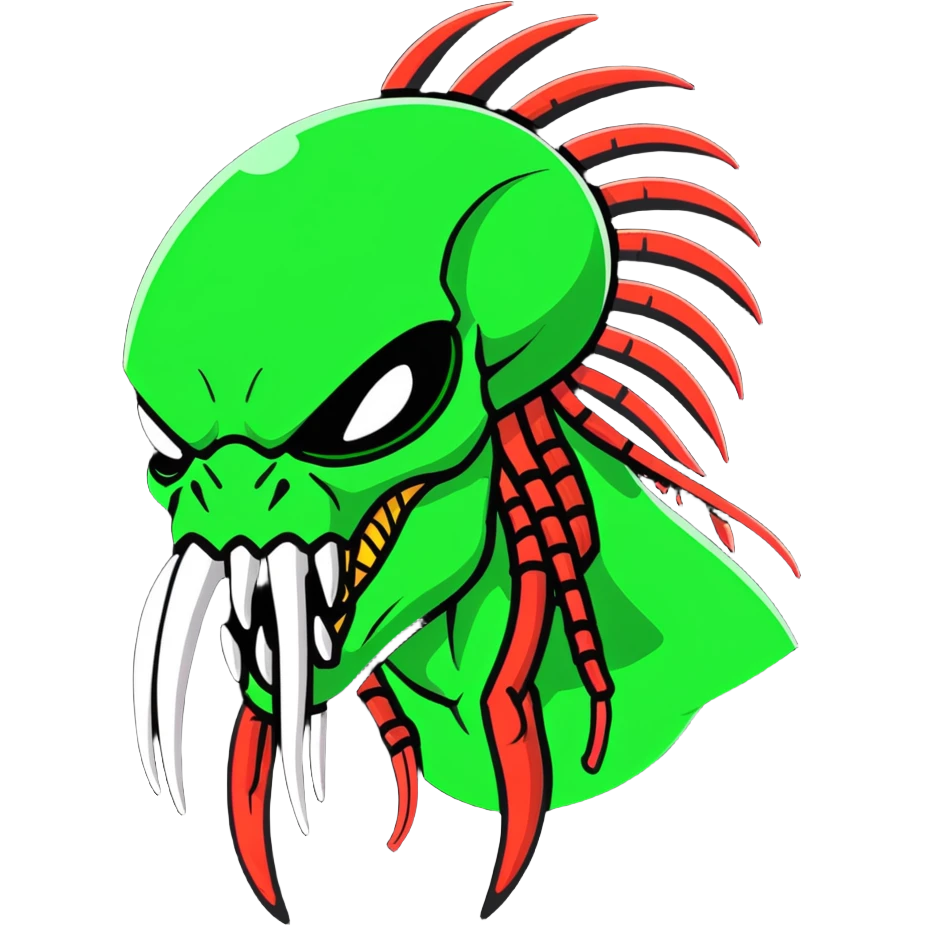Predator alien with mandibles and dreadlocks emoji