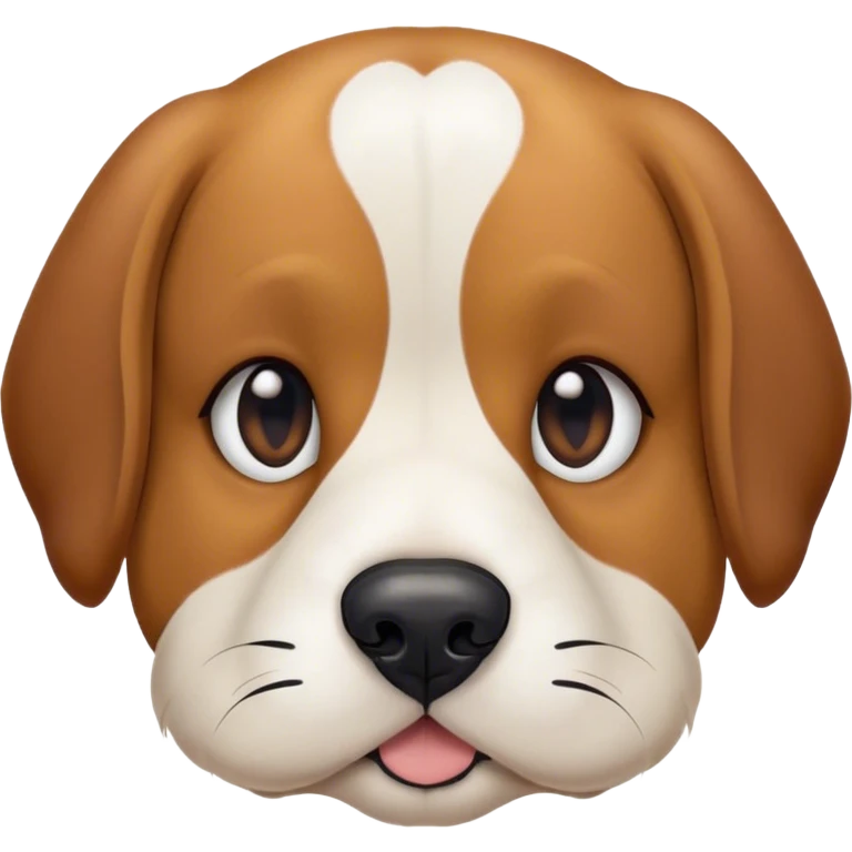 Beagle mix dog chunky with light tan face that has a white lightly freckled stripe down to a black nose emoji