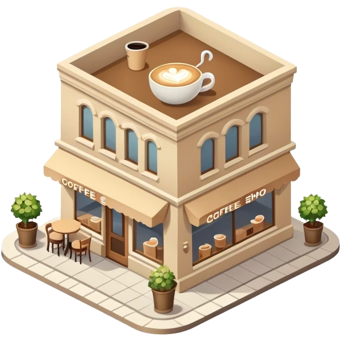 beige coffee shop, isometric exterior view emoji