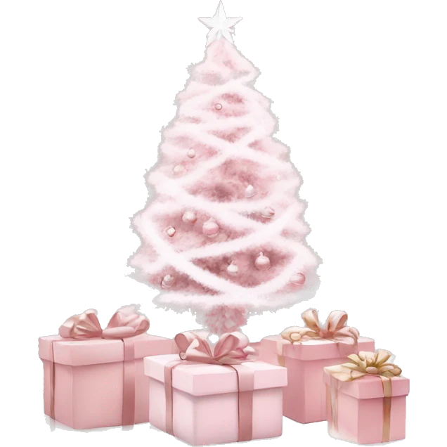 Light pink Christmas gifts under a white Christmas tree  emoji