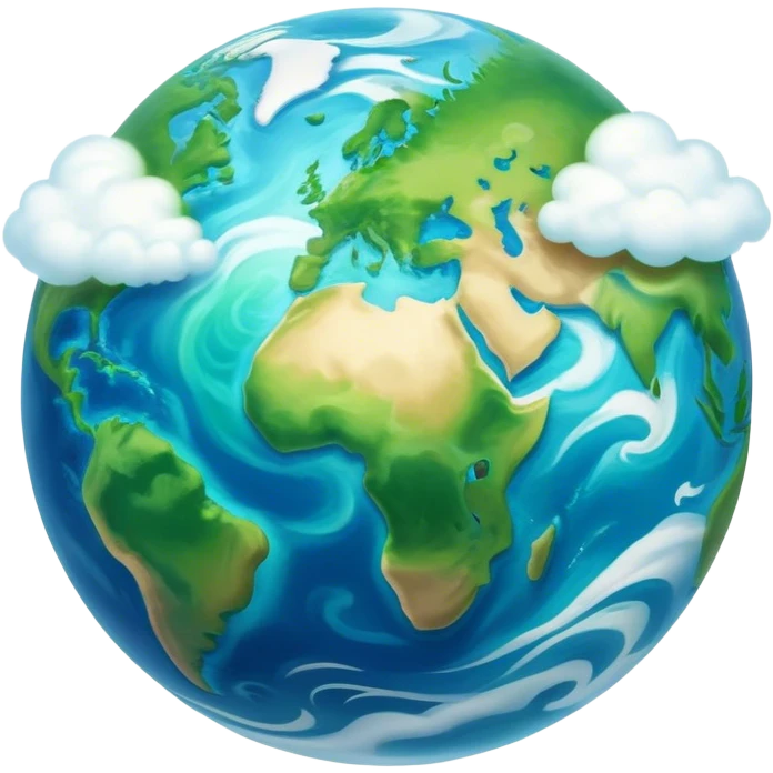 Cinematic Realistic Earth Emoji, depicted with vibrant blue oceans, swirling white clouds, and lush green continents rendered in exquisite detail, high shine, and a soft radiant glow that captures the dynamic, life-sustaining beauty of our home planet. emoji
