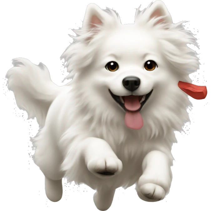 White fluffy dog chasing Asian girl emoji