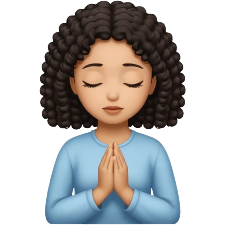 brown girl praying curls black hair and eyes closed emoji