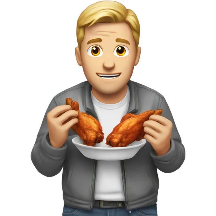 White guy eating chicken wings emoji
