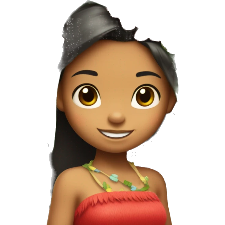 Little girl wearing a grass hula skirt and red tube top like lilo from lilo and stitch emoji
